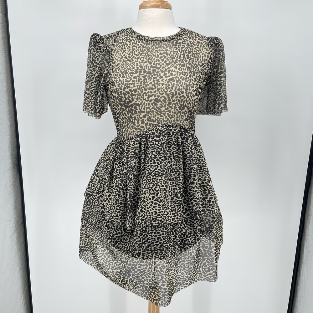 Zara Leopard Animal Print Tulle Mini Dress Size Small NWT
